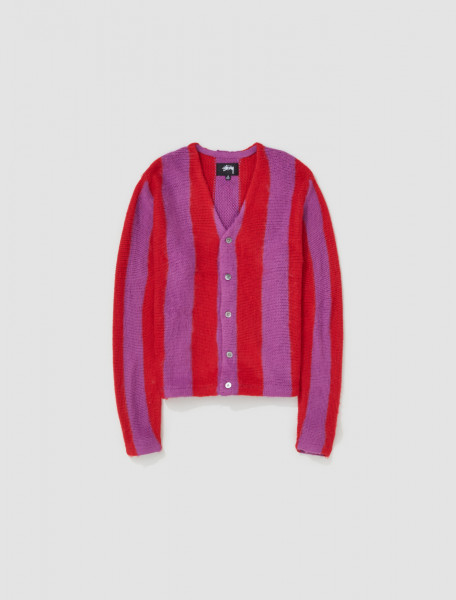 Stüssy - Stripe Brushed Cardigan in Purple - 117186