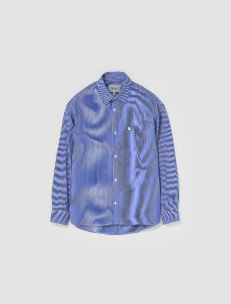 Carhartt WIP - L S Drake Shirt in Drake Stripe Lazurite - I031452-1H1XX