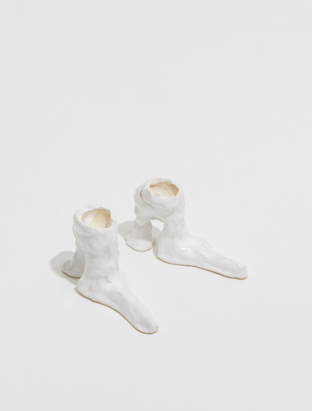 LHEELS WHITE HOT LEGS LOW HEEL CANDLE HOLDERS IN WHITE
