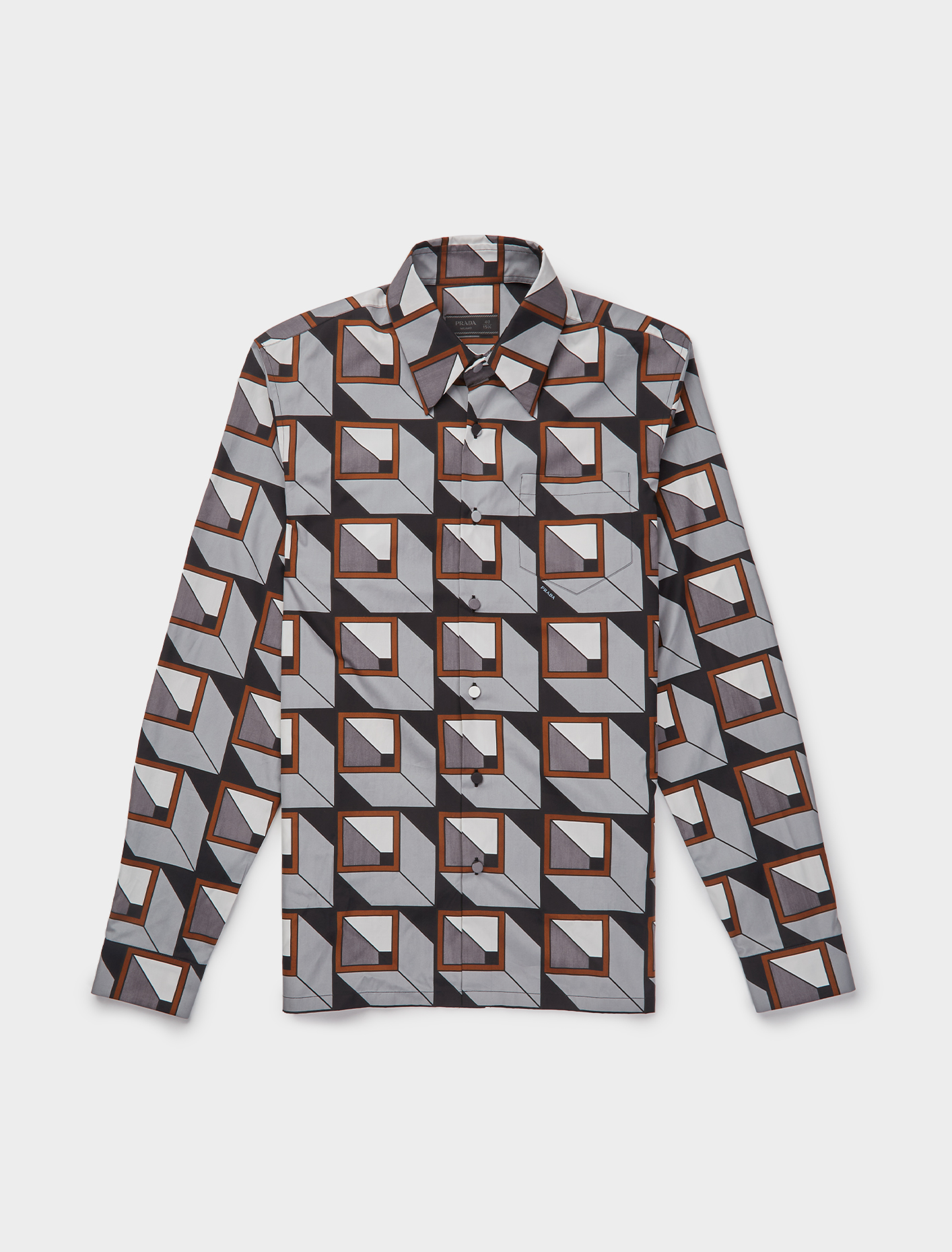 Prada 70s Cube Print Shirt in Steel | Voo Store Berlin | Worldwide 