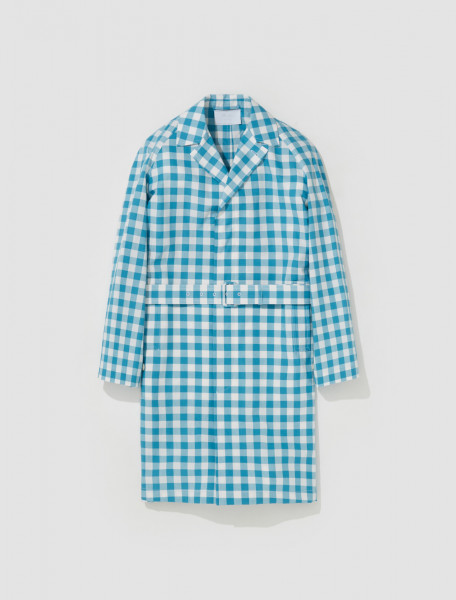 Prada - Checkered Cotton Coat in White & Turquoise - SGC215_12OB_F0I65