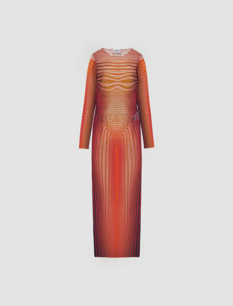 Jean Paul Gaultier - Morphing Stripes Long Dress in Red & Orange - 23 12-F-RO046-T523-3015