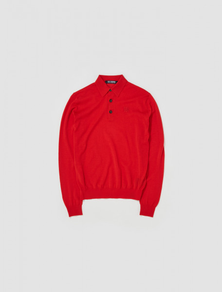 Raf Simons - Tonal Embroidery Knit Polo Shirt in Red - 231-824-52003-0030