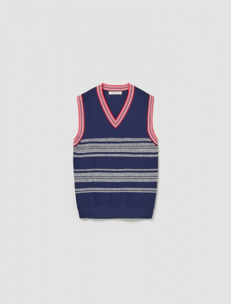 Wales Bonner - Shade Vest in Navy, Red & White - MS24KN10-PL01-0530