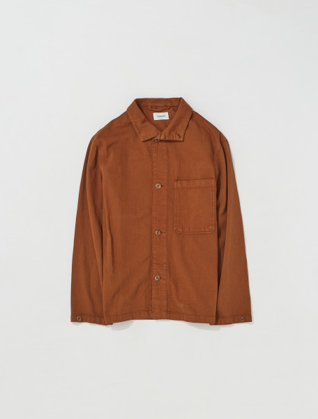 LEMAIRE   STAND COLLAR OVERSHIRT IN CIGAR   OW326 LD087 BR418