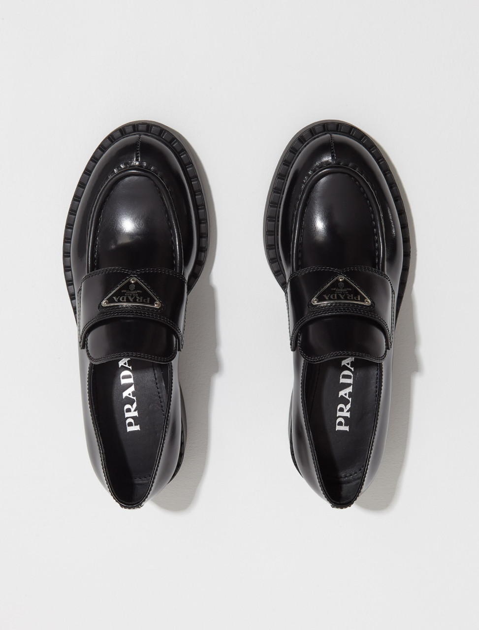 Prada Brushed Leather Loafers in Black | Voo Store Berlin | Worldwide