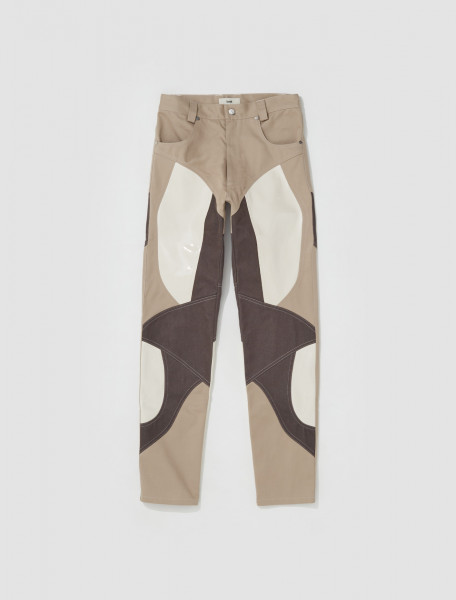GMBH   JUN PATCHWORK VINYL TROUSERS IN BROWN AND BEIGE   AW22JUNAW22C