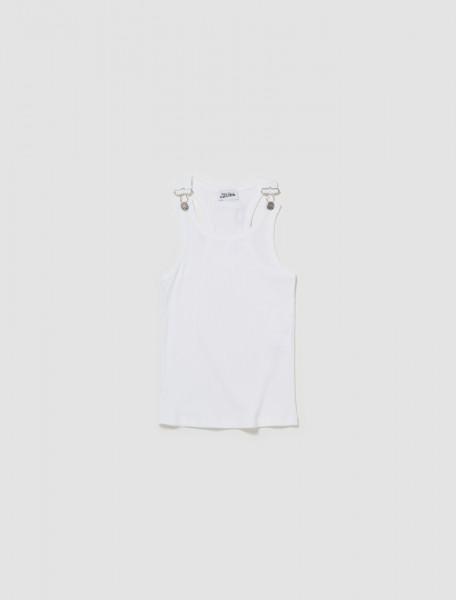 Jean Paul Gaultier - Ribbed Tank Top With Overall Buckles in White - 24 25-U-DB023-J054-01