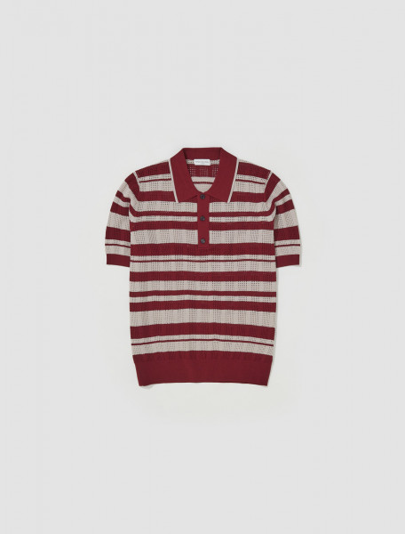 Dries Van Noten - Mirko Str Normal Fit Striped Polo Shirt in Bordeaux - 231-021221-6700-359