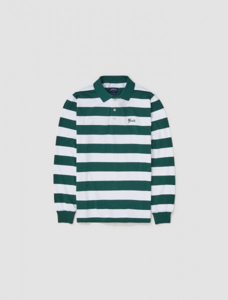 Noah - Jersey Long Sleeve Polo in Green & White - KN132FW23FGN