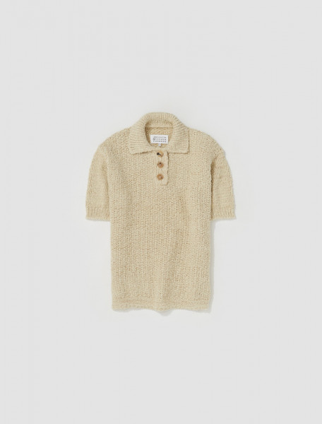MAISON MARGIELA   KNIT POLO SHIRT IN NATURAL   S51GL0041_S18143_001F