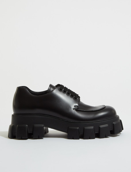 Prada Monolith Brushed Leather Lace-up Shoes in Black
