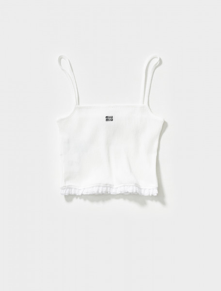 MIU MIU   EMBROIDERED RIBBED KNIT JERSEY TOP IN WHITE   MJT631 1DL1 F0009