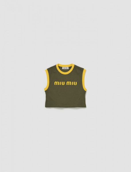 Miu Miu - Cropped Logo Tank Top in Military & Yellow - MJT685_115L_F0O4J