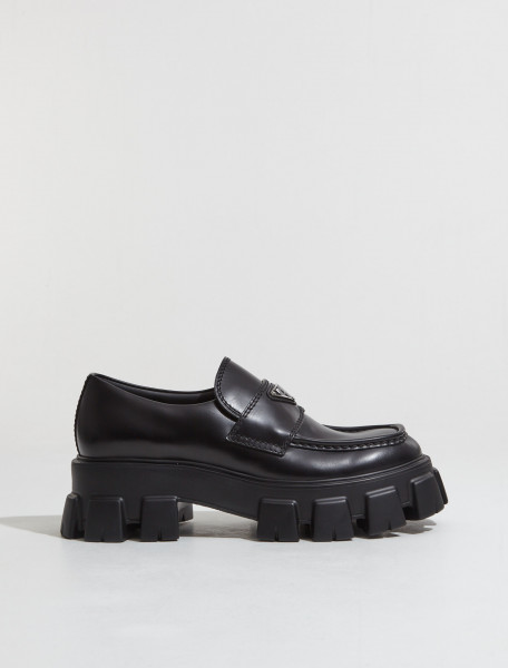 Prada - Monolith Brushed Leather Loafers in Black - 2DE129_B4L_F0002