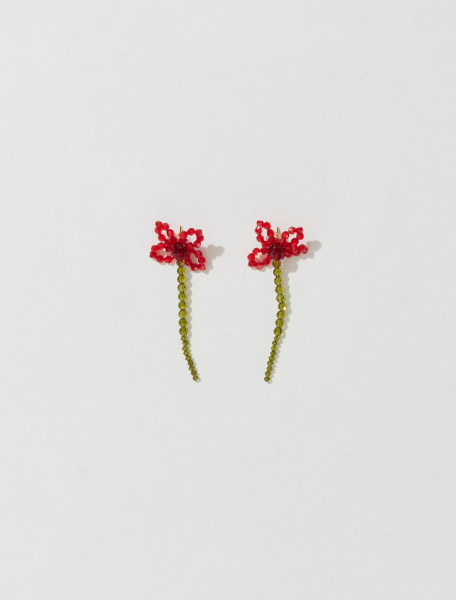 Simone Rocha - Beaded Crystal Flower Earrings in Poppy - ERG330-0903-POPPY