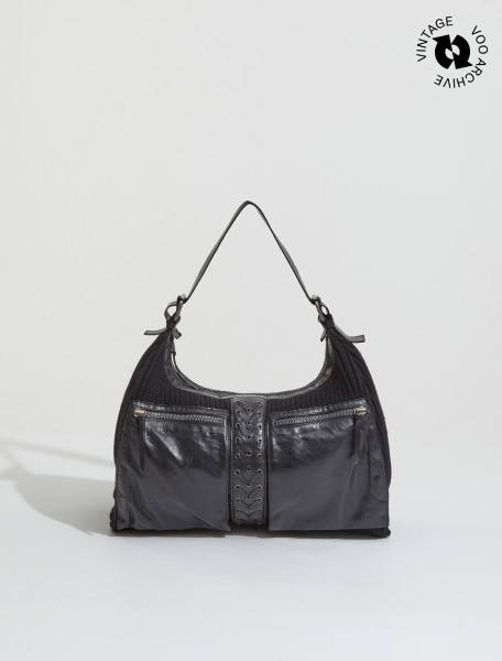 PACO RABANNE   LEATHER BAG WITH LACE DETAIL IN BLACK   VOOARCHIVE016