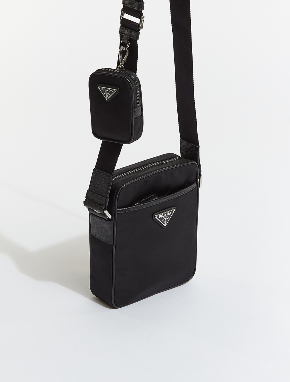 Prada Re-Nylon and Saffiano Leather Shoulder Bag in Black | Voo Store ...