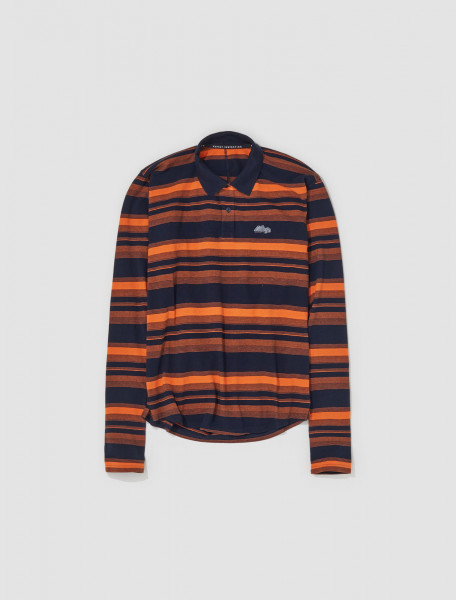 Martine Rose - Pulled Neck Striped Polo in Orange & Navy - MRAW23934