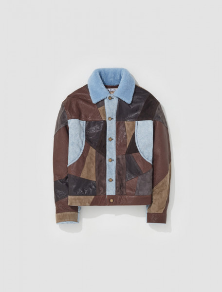 ACNE STUDIOS   PATCHWORK LEATHER AND DENIM JACKET IN DARK BROWN   B70110 ALR FN MN LEAT000187