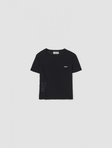 Miu Miu - Ribbed Jersey T-shirt in Black - MJN466_133O_F0002