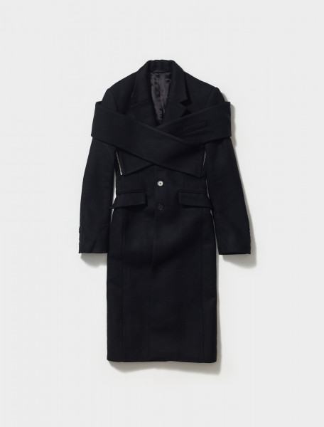 AW21BASAM GMBH SINGLE BREASTED COAT WITH DETACHABLE STOLE IN BLACK