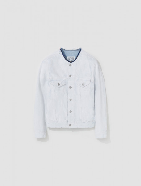 Maison Margiela - Collarless Denim Jacket in White Paint - SI1AM0007-S30561-967