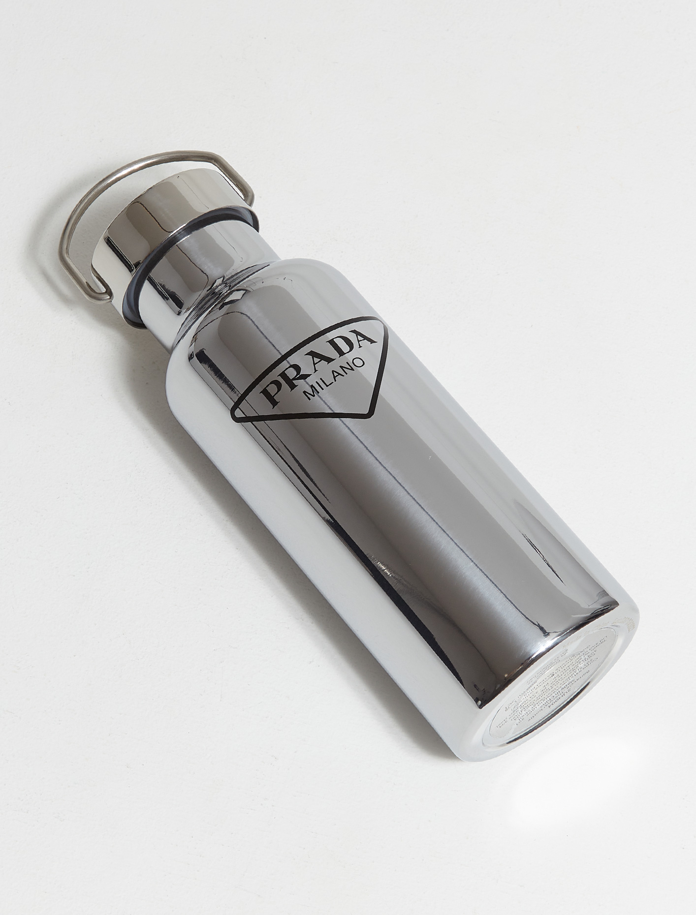 Prada Stainless Steel Water Bottle in Silver and Black | Voo Store