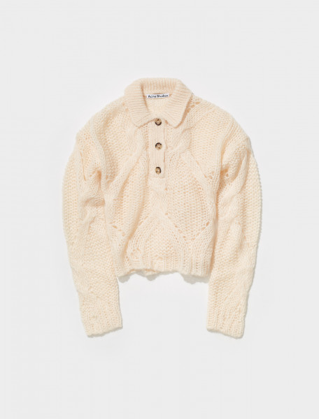 A60281 AEF FN WN KNIT000386 ACNE STUDIOS KORLIE OPEN CABLE COLLAR KNIT IN IVORY WHITE