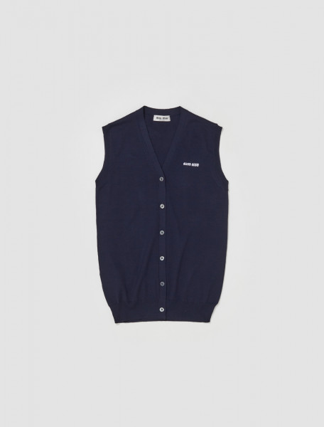 Miu Miu - Wool Button-Up Vest in Navy - MMV088_128X_F0008