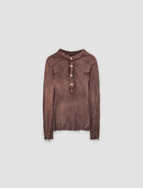 Edward Cuming - Raw Stack Long Sleeve Henley T-Shirt in Washed Brown - SS24-J07