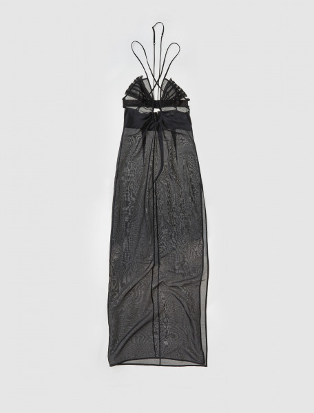 Nensi Dojaka - Keyhole Pleated Bra Sheer Long Dress in Black - SS221NDSS22DR048-BLACK