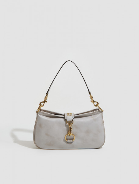 MIU MIU   LEATHER SHOULDER BAG WITH SNAP HOOK IN WHITE   5BC123_2F6P_F0J34