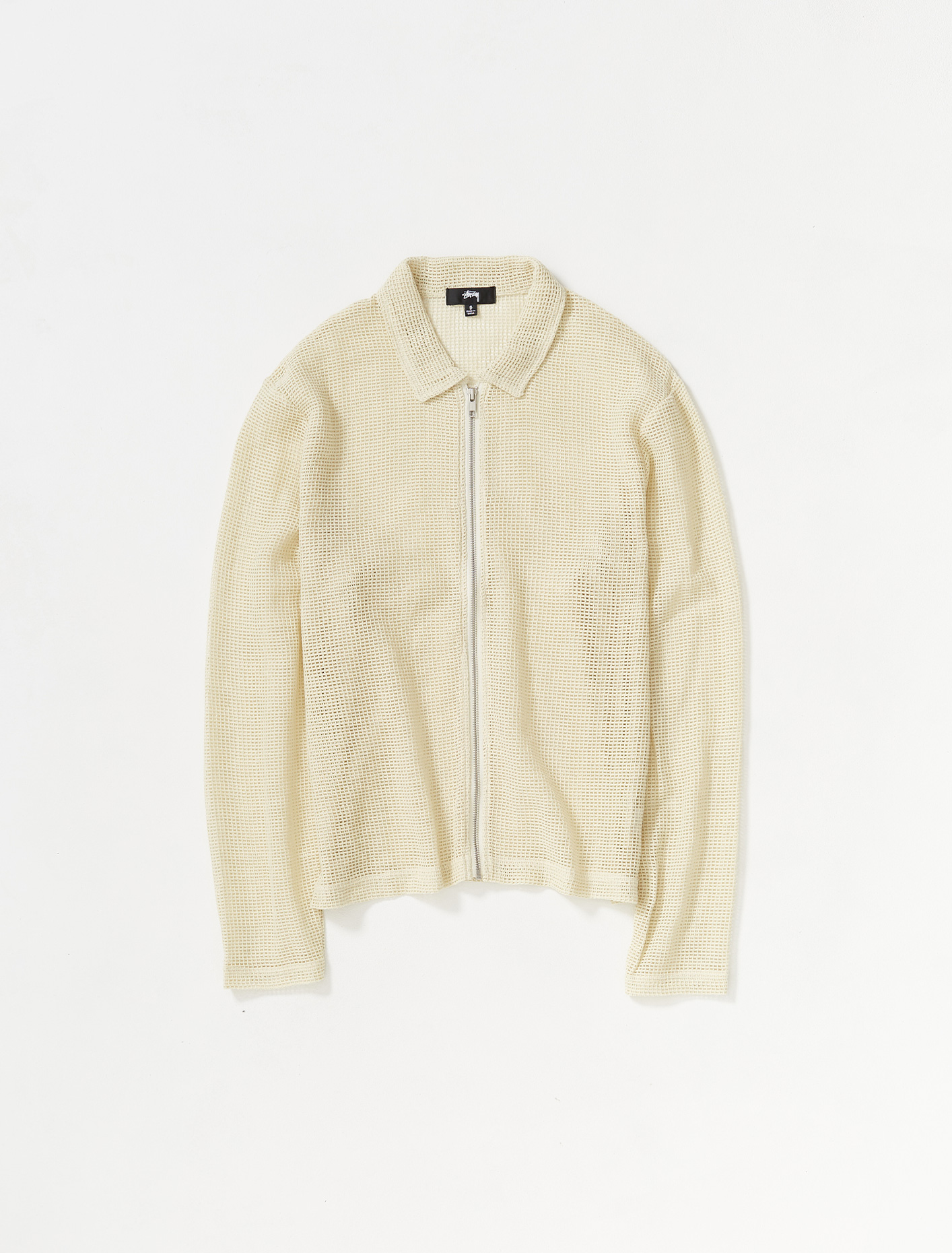 Stüssy Cotton Mesh Zip Long Sleeve Shirt in Natural | Voo Store 