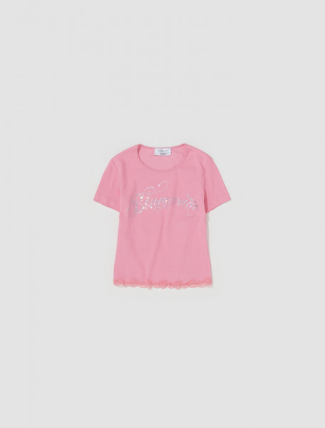 Blumarine - T-Shirt with Logo and Lace in Pink - 2T032A-N0113