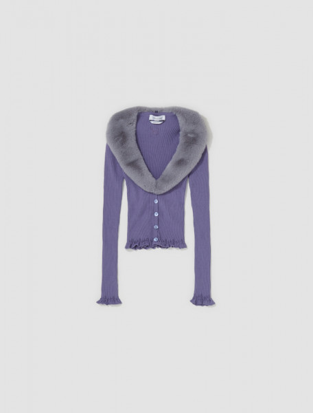 Blumarine - Fur Collar Cardigan in Ultraviolet - 2M381A-C7819