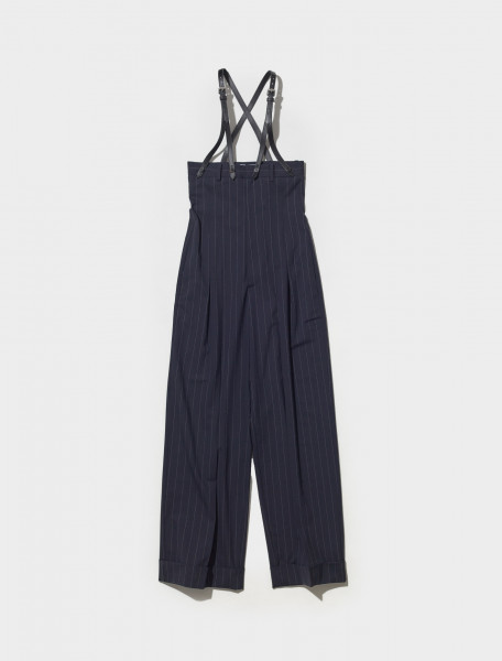 21 04 F PA010 JEAN PAUL GAULTIER HIGH WAIST TROUSERS WITH LEATHER HARNESS IN NAVY
