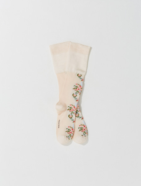 Simone Rocha - Ribbon Wreath Pattern Jacquard Socks in Cream - SOCK32-0635-CREAM MULTI