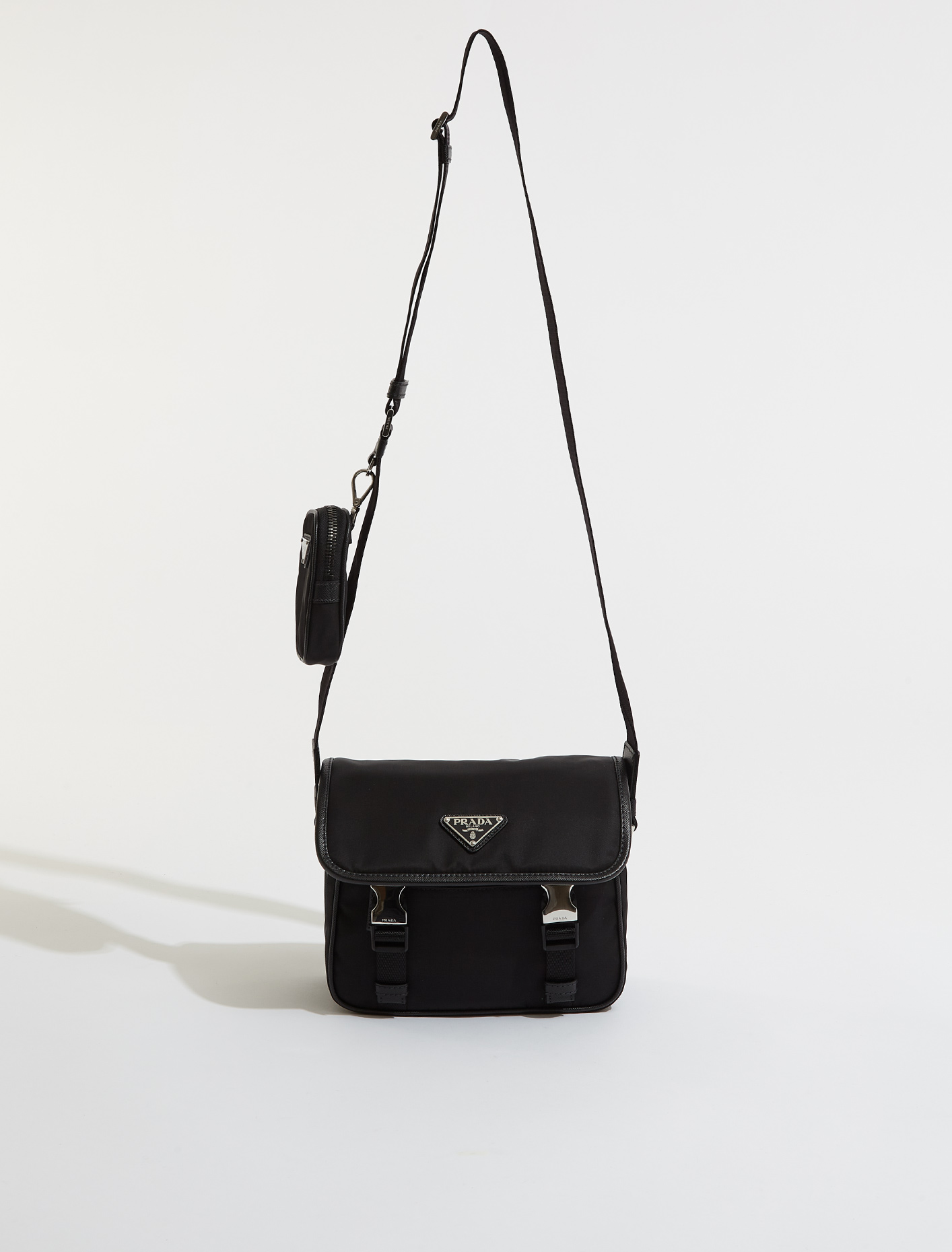 Prada Re-Nylon and Saffiano Leather Shoulder Bag in Black | Voo 