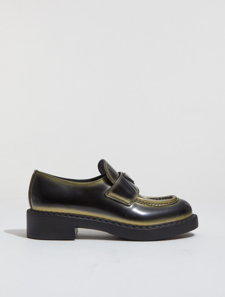 Prada - Brushed Leather Loafers in Black and Platinum - 1D246M_3LL8_F0X7F