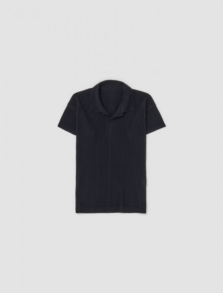 HOMME PLISSÉ Issey Miyake - Short-Sleeved Pleated Polo Shirt in Black - HP38JM430-15