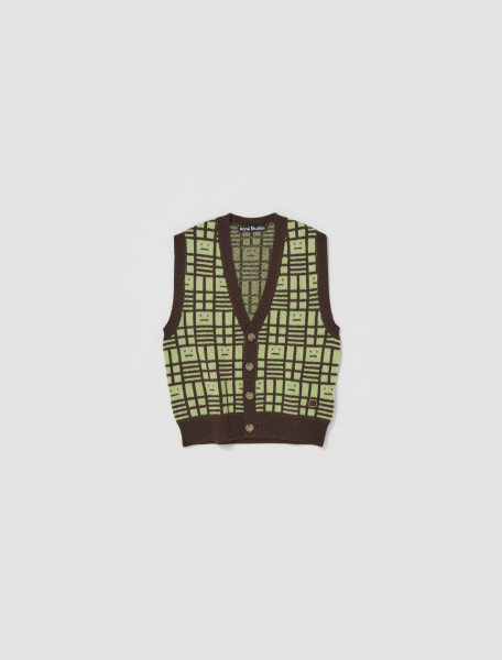 Acne Studios - Sleeveless Cardigan in Pale Green & Cacao - C60061-DCP-FA-UX-KNIT000063