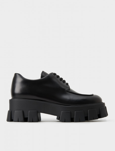 Prada Monolith Chunky Laced Shoe in Black Leather