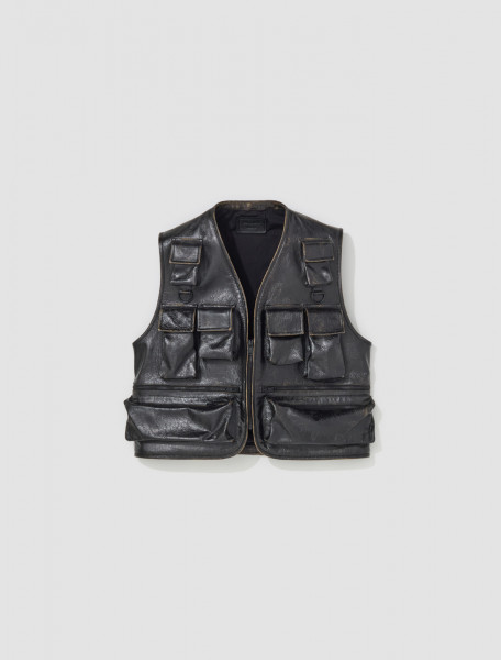Prada - Leather Vest with Pockets in Black - UPT121_14HE_F0002