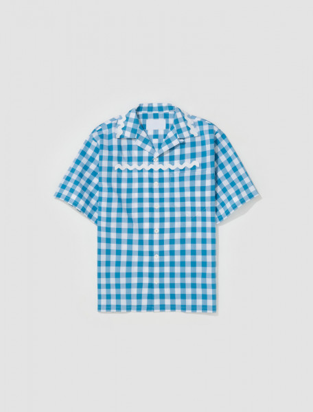 Prada - Checkered Short-Sleeved Shirt in White and Turquoise - UCS434_1LTR_F03DV