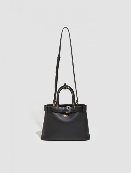 Prada - Buckle Medium Leather Handbag With Belt in Black - 1BA434_2CY9_F0002