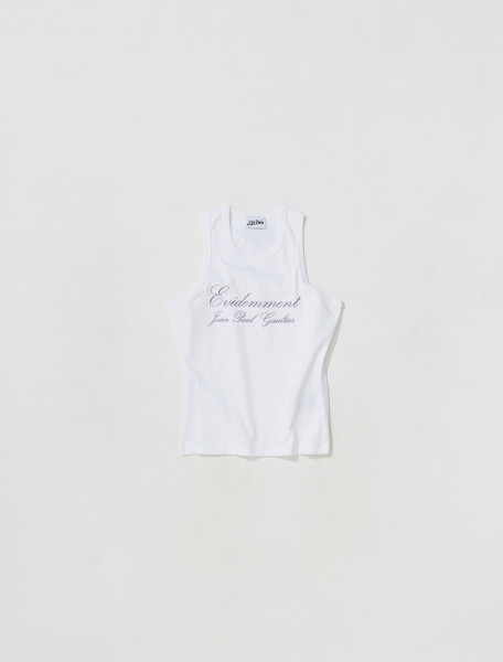 JEAN PAUL GAULTIER   TANK TOP WITH EVIDEMMENT LOGO EMBELLISHMENT IN WHITE   22 06 U TO032I J013 01 WHITE
