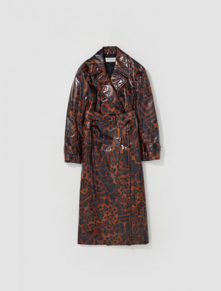 DRIES VAN NOTEN   RONAS LAMINATED DOUBLE BREASTED TRENCH COAT IN BROWN   222 010271 5282 703