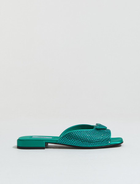 PRADA   FLAT SANDALS WITH CRYSTALS IN TURQUOISE   1XX642_2AWL_F0MYE