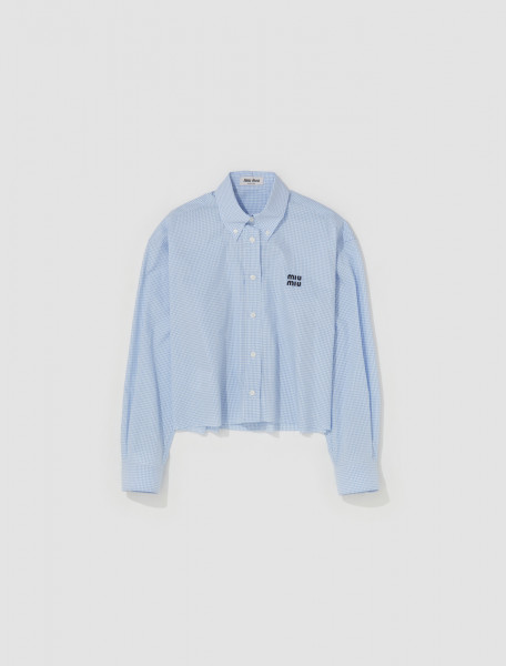 Miu Miu - Cropped Gingham Check Shirt in Light Blue - MK1659_13LB_F0UB3